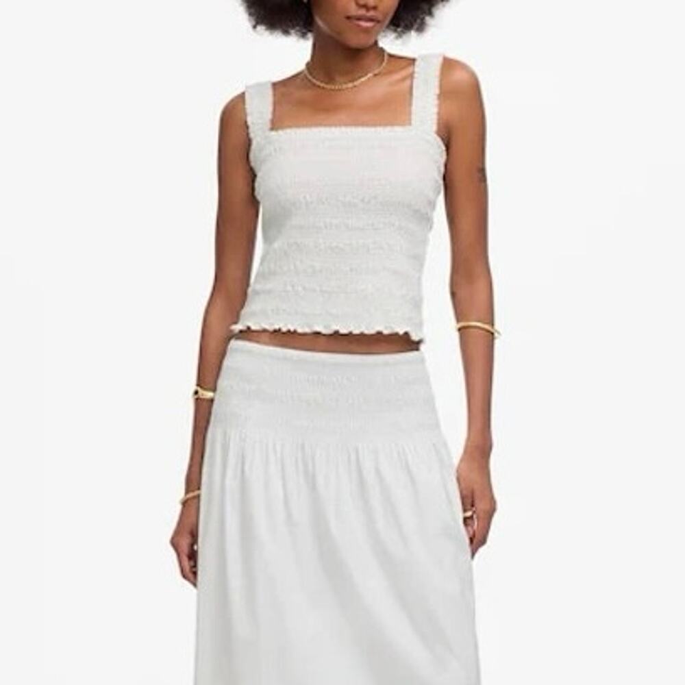 Madewell 100% Cotton Poplin Smocked Cropped Slim Fit Tank White Size Small